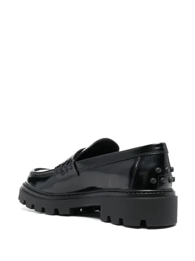 Shop Tod's Leather Loafer Shoes In Black