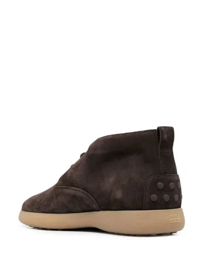 Shop Tod's Suede Leather Ankle Boot Shoes In Brown