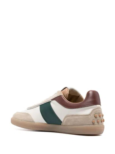 Shop Tod's Suede Leather Sneakers Shoes In Nude & Neutrals