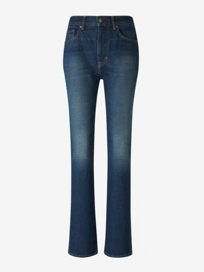 Shop Tom Ford Straight Fit Jeans In Cotton Logo Patch