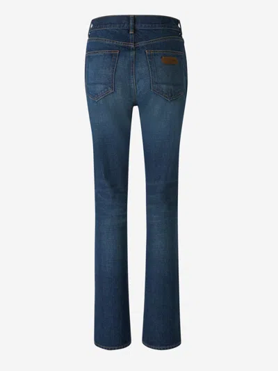 Shop Tom Ford Straight Fit Jeans In Cotton Logo Patch
