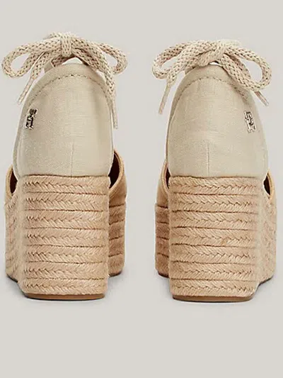 Shop Tommy Hilfiger Closed Toe Linen Flatform Shoes In Nude & Neutrals
