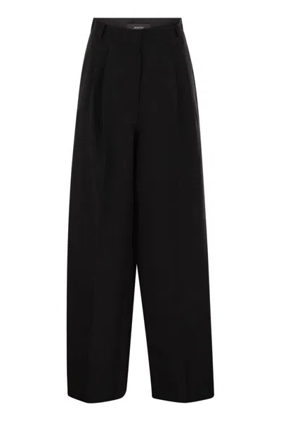 Shop Weekend Max Mara Diletta - Viscose And Linen Flared Trousers In Black