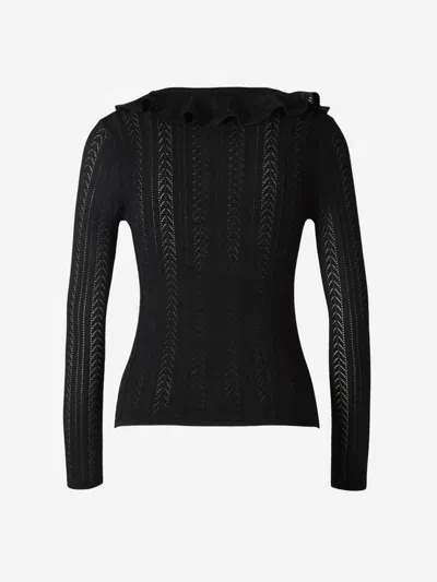 Shop Zimmermann Ruffle Knitted Sweater In Black