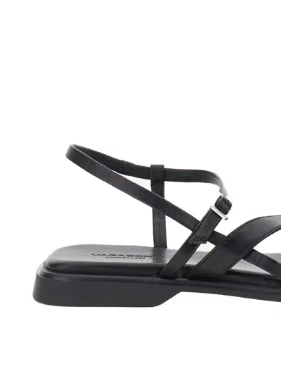 Shop Vagabond 'izzi' Black Thong Sandals With Thin Straps In Leather Woman