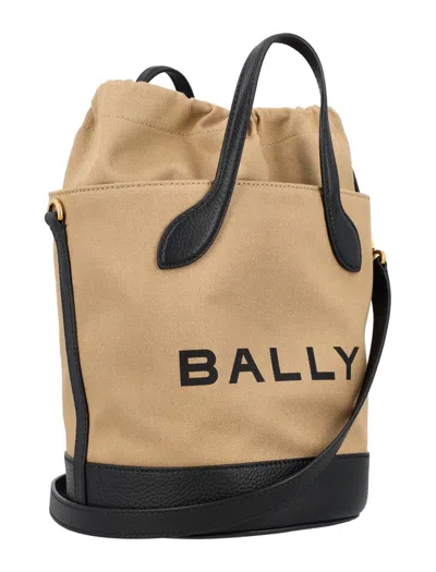 Shop Bally Bar 8 Hours Bucket Bag In Sand/black+gold