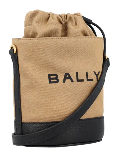 Shop Bally Bar Mini 8 Hours Bucket Bag In Sand/black+oro