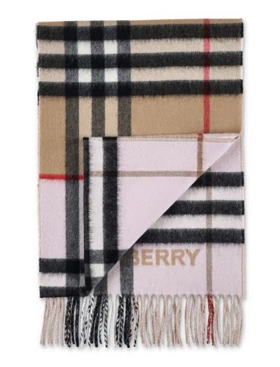 Shop Burberry Contrast Check Cashmere Scarf In Arc Beige/ Candy Pnk