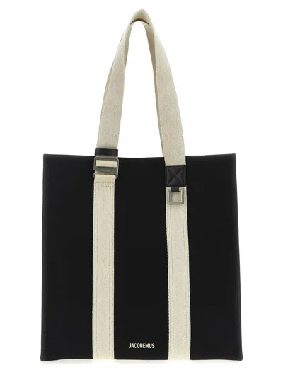 Shop Jacquemus 'le Cabas Cuerda' Shopping Bag In White/black