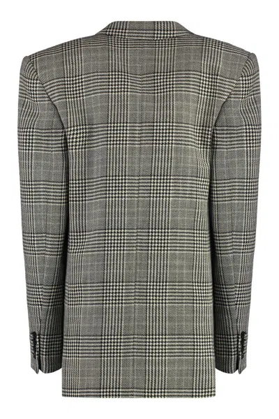 Shop Saint Laurent Double-breasted Wool Blazer In Multicolor