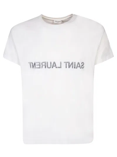 Saint Laurent Reverse Logo T-shirt 'naturel/noir' In Black