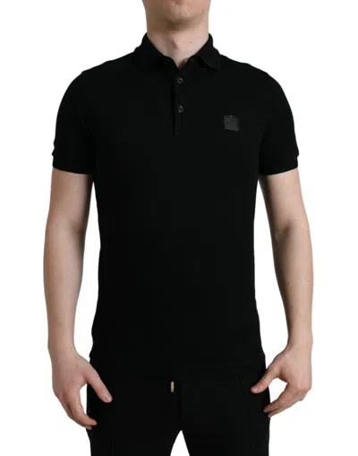 Shop Dolce & Gabbana Black Logo Collared Short Sleeve T-shirt