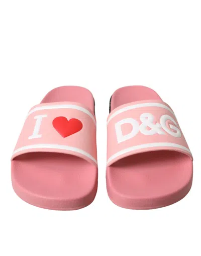 Shop Dolce & Gabbana Pink Leather Slides Beachwear Flats Shoes