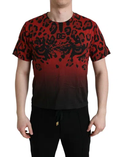 Shop Dolce & Gabbana Red Leopard Cotton Short Sleeves T-shirt