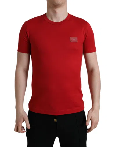 Shop Dolce & Gabbana Red Logo Plaque Shortsleeve Crewneck T-shirt