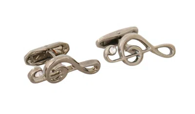 Dolce & Gabbana Silver Brass Tremble Clef Crystal Cufflinks In Silver
