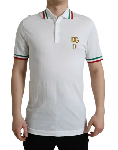 Shop Dolce & Gabbana White Logo Collared Short Sleeve T-shirt