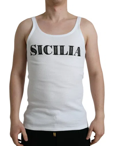 Shop Dolce & Gabbana White Sicilia Cotton Sleeveless Tank T-shirt