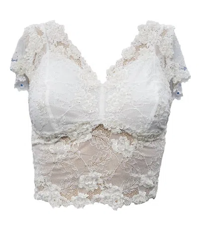 PJ HARLOW GRACE LACE HAND BEADED CAMI WITH SLEEVES IN PEARL 