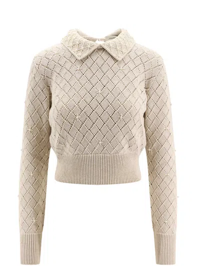 Shop Golden Goose Cotton Sweater With Pearls Detail