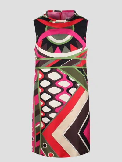 Shop Emilio Pucci Vivara-print Silk-twill Dress In Multicolour