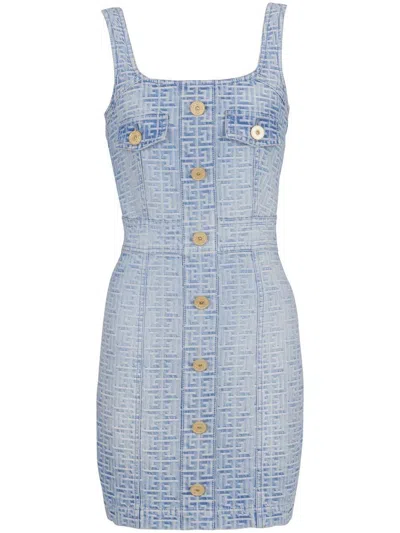 Shop Balmain Dresses In 6ff Bleu Jean