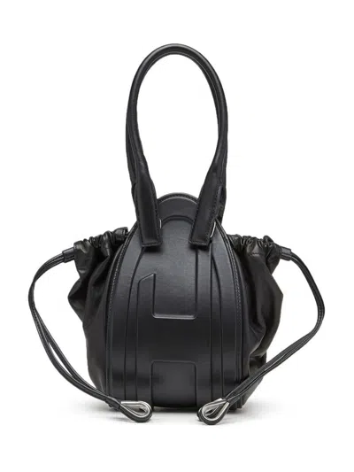 Shop Diesel 1dr-fold Xs - Oval Logo Handbag In Nappa Leather In Black