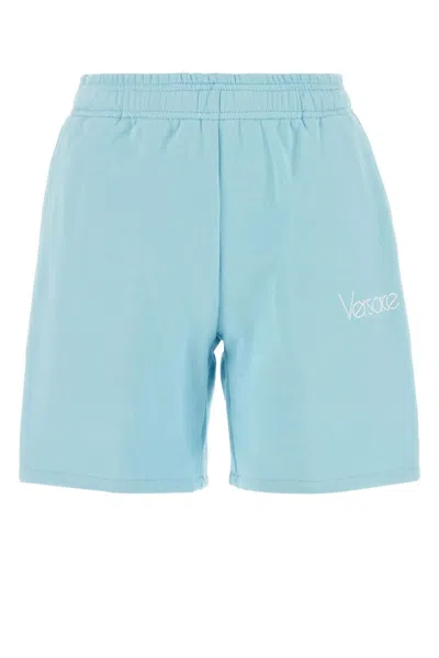 Shop Versace Light-blue Cotton Shorts