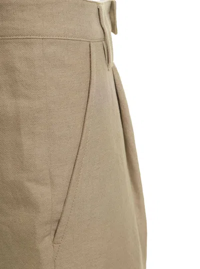 Shop Apc 'renato' Beige Cropped Pants With Pinces In Linen And Cotton Man