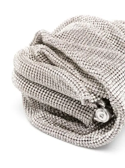 Shop Benedetta Bruzziches 'venus La Petite' Silver Clutch Bag In Fabric With Allover Crystals Woman In Grey