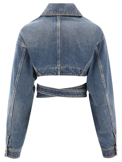 Shop Alaïa Denim Crossover Jacket In Blue