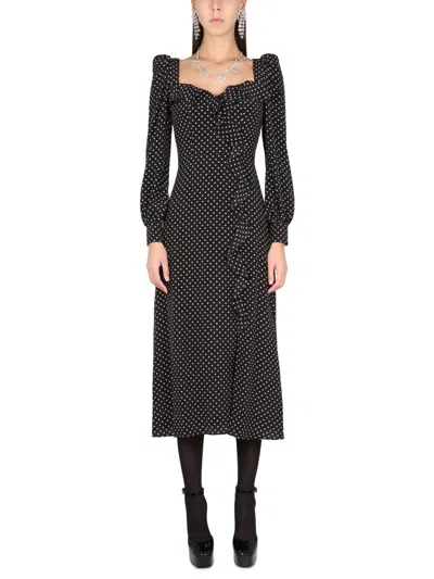 Shop Alessandra Rich Polka Dot Silk Dress In Black