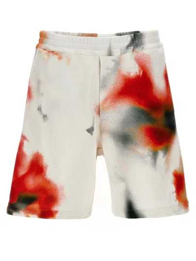 Shop Alexander Mcqueen 'obscured Flower' Bermuda Shorts In White