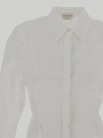 Shop Alexander Mcqueen Asymmetric Shirt In Opticalwhite