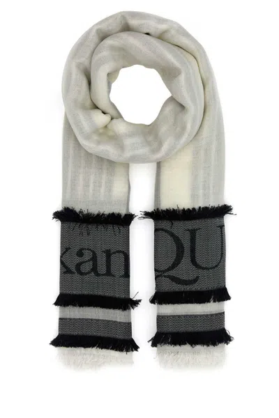 Alexander Mcqueen Ivory Wool Blend Foulard In Ivoryblack