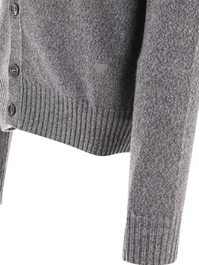 Shop Ami Alexandre Mattiussi Ami Paris Ami De Coeur Cashmere Cardigan In Wool Viscose Canvas Heather Grey