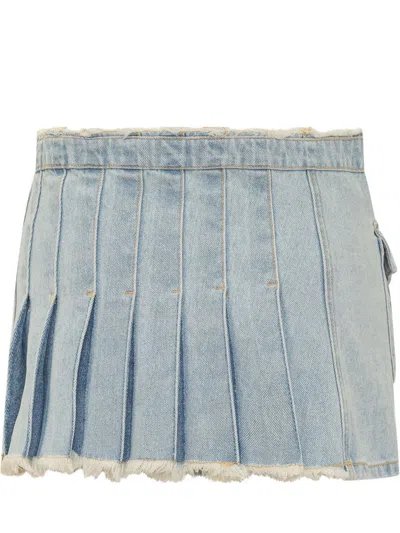 Shop Andersson Bell Blue Denim Pleated Miniskirt In Cotton Woman