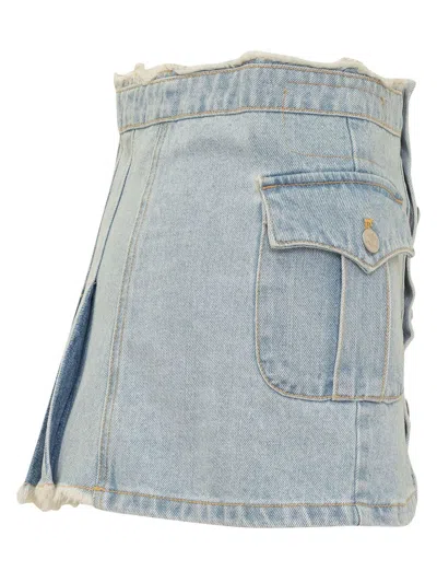 Shop Andersson Bell Blue Denim Pleated  Miniskirt In Cotton Woman