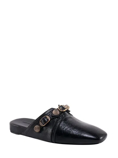 Shop Balenciaga Cosy Cagole Leather Slippers In Black