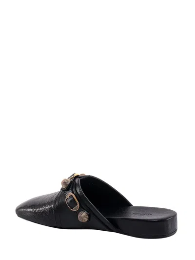 Shop Balenciaga Cosy Cagole Leather Slippers In Black