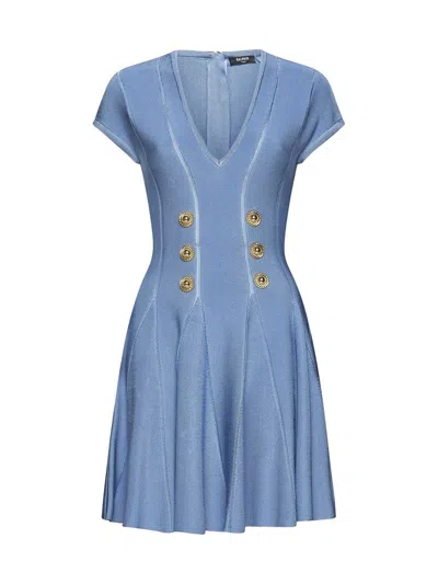 Shop Balmain Dresses In Bleu Pale