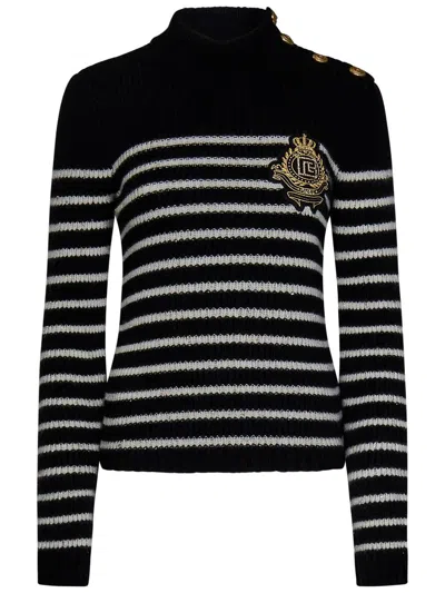 Shop Balmain Sweaters In Black/natural