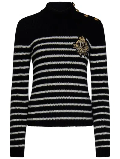 Balmain Sweaters In Black/natural