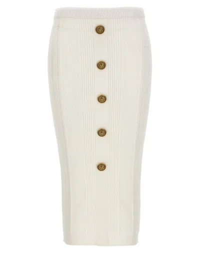 Shop Balmain Logo Button Midi Skirt In White