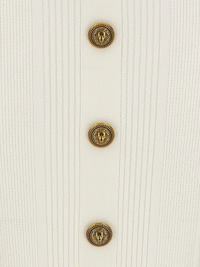 Shop Balmain Logo Button Midi Skirt In White