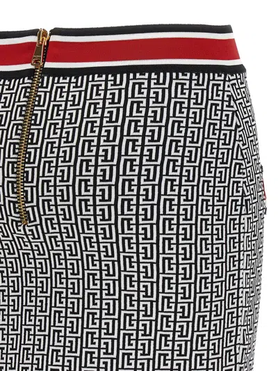 Shop Balmain Multicolour Knitted Mini Skirt With 'monogram' Detail In Viscose Woman In Black