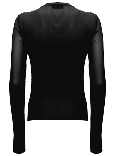 Shop Blumarine Sheer Rhinestone-heart T-shirt In Black