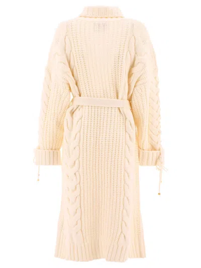 Shop Blumarine Cable-knit Cardi-coat In White