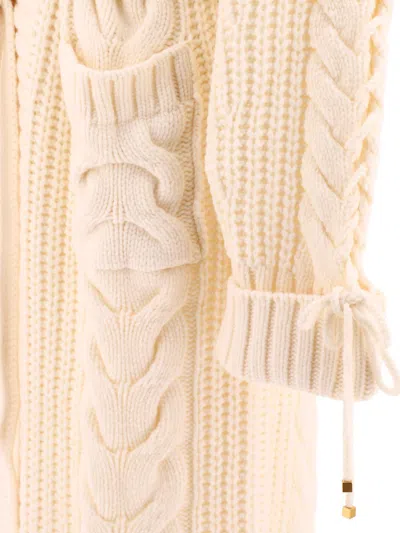 Shop Blumarine Cable-knit Cardi-coat In White