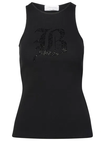 Shop Blumarine Logo Ribbed Cotton Tank Top In Black